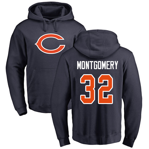 Chicago Bears Men Navy Blue David Montgomery Name and Number Logo NFL Football 32 Pullover Hoodie Sweatshirts